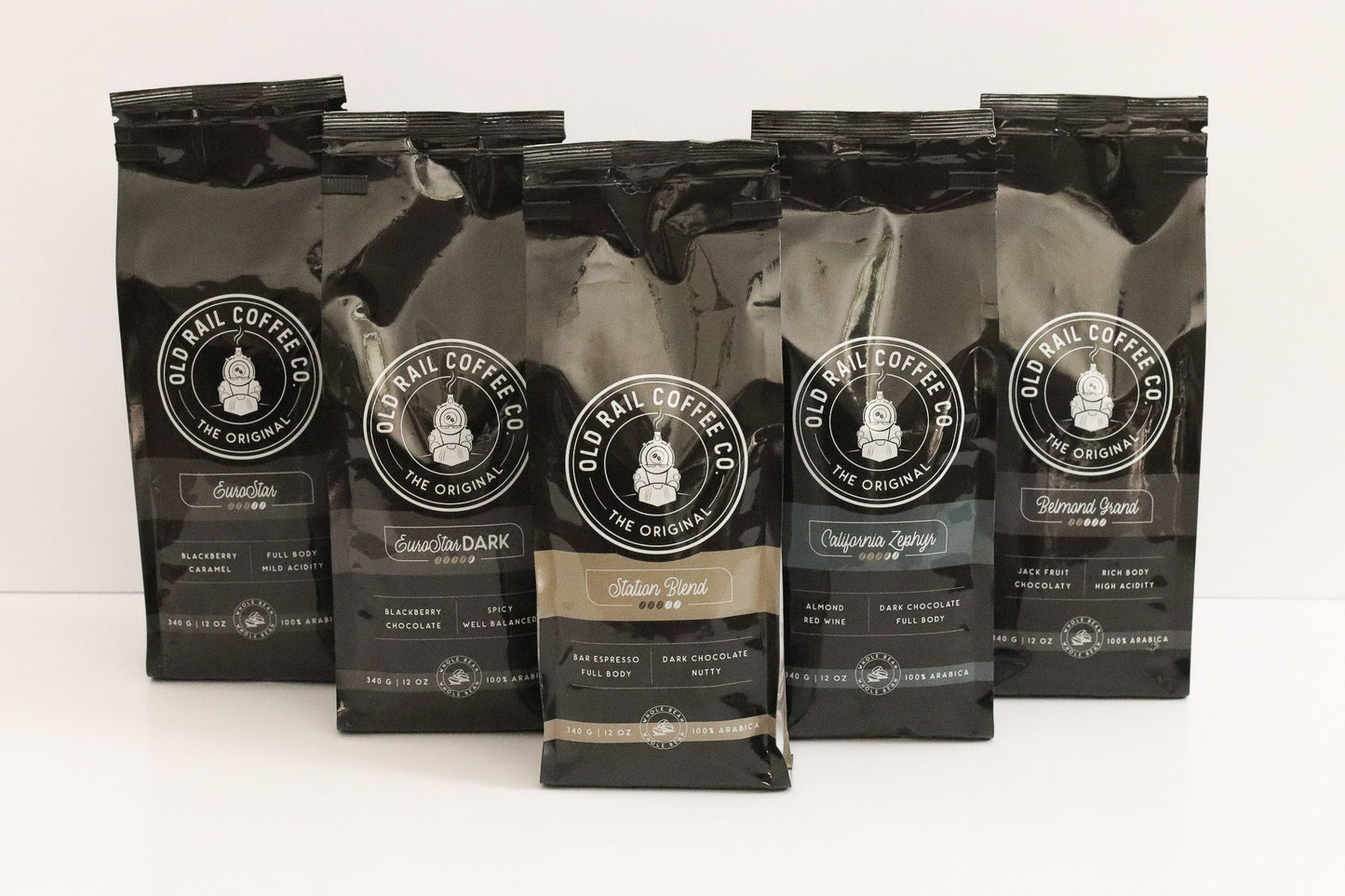 Old Rail Coffee Co Starter pack, Belmond Grand (Mocha Java) Old Rail Coffee, California Zephyr Old Rail Coffee, Eurostar Dark Old Rail Coffee, EuroStar Old Rail Coffee, Station Blend (Bar Espresso) Old Rail Coffee