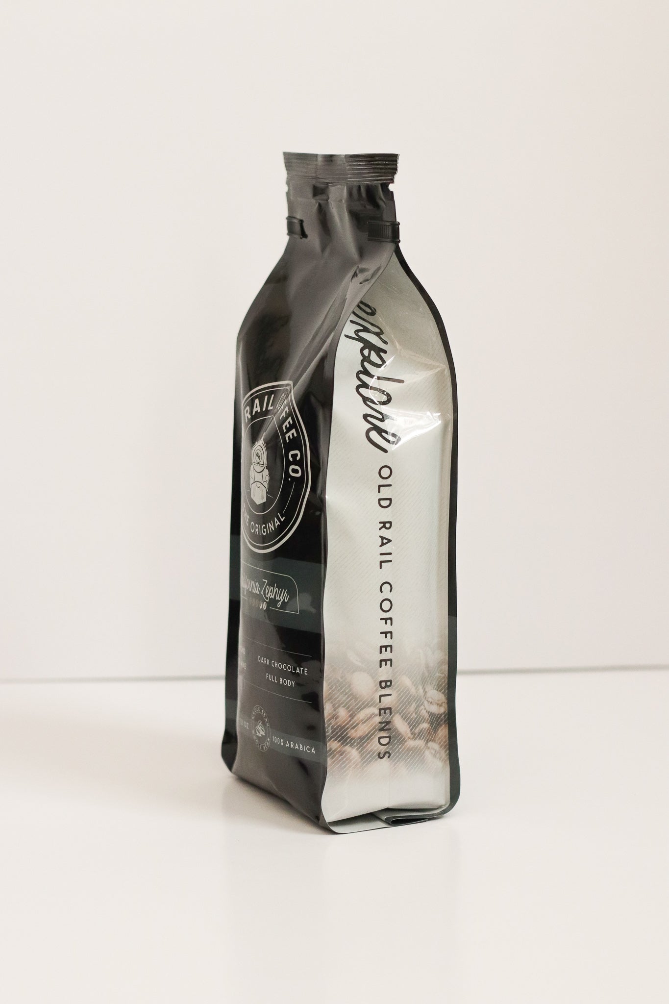 Coffee Bag side, California Zephyr Old Rail Coffee, The Best Coffee To Start Your Day and a perfect match for your favorite coffee mug