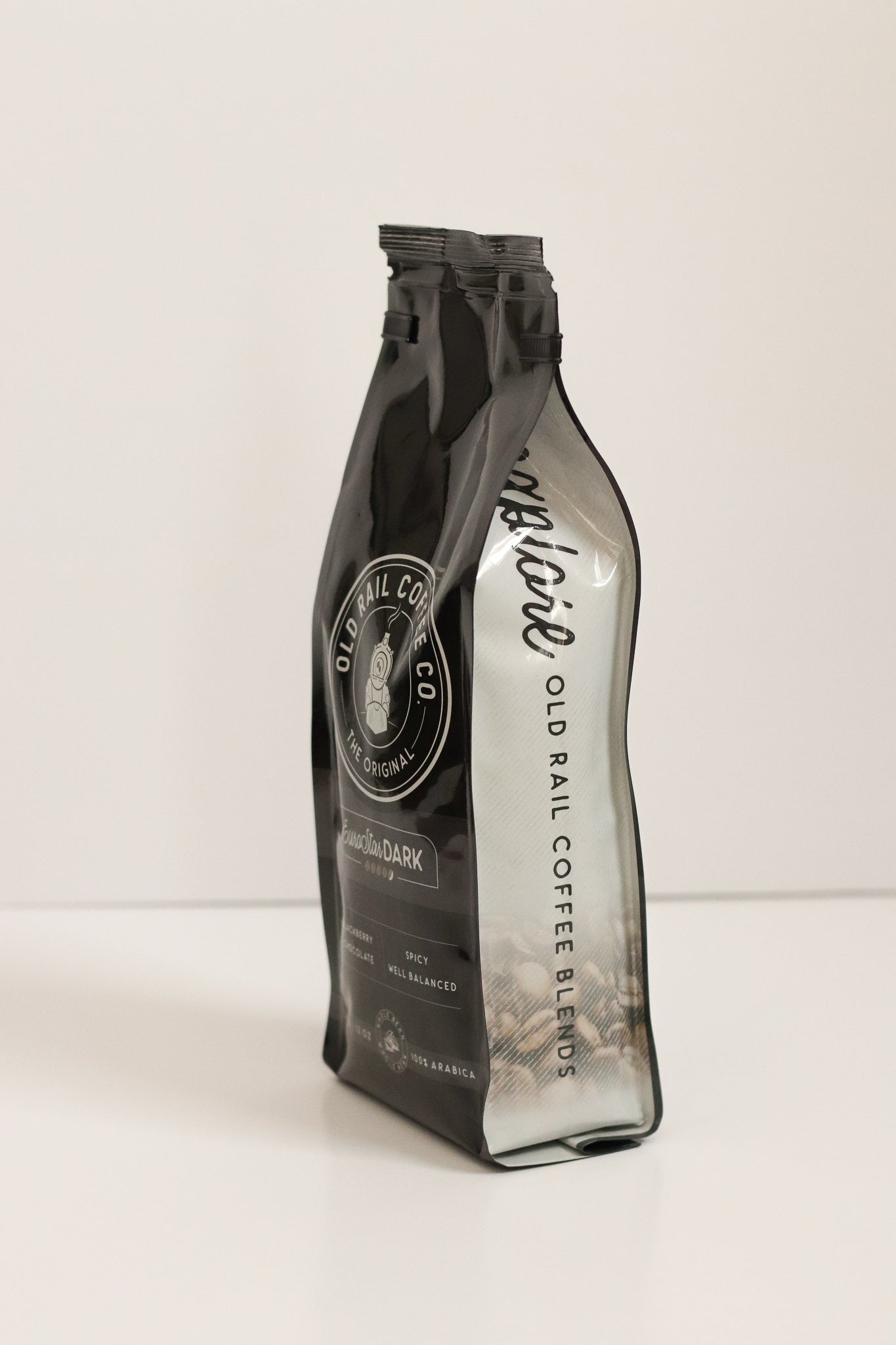 Side of Coffee Bag, Eurostar Dark Old Rail Coffee, The Best Coffee To Start Your Day. A well balanced coffee that will even have your coffee grinder asking for more