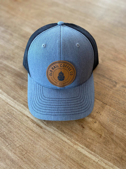 Old Rail Coffee Co Snapback, Blue, Black Mesh, Adjustable Snapback, Circle Patch Logo, Represent your favorite Coffee Company