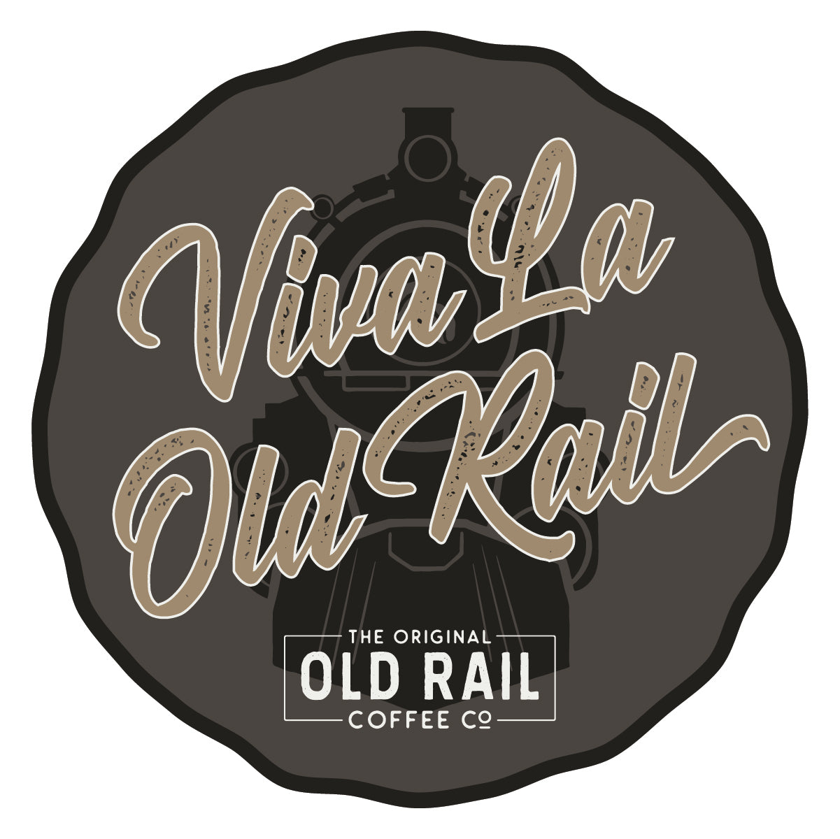 Old Rail Coffee Co, Viva La Old Rail Sticker, Circle Sticker, Dark
