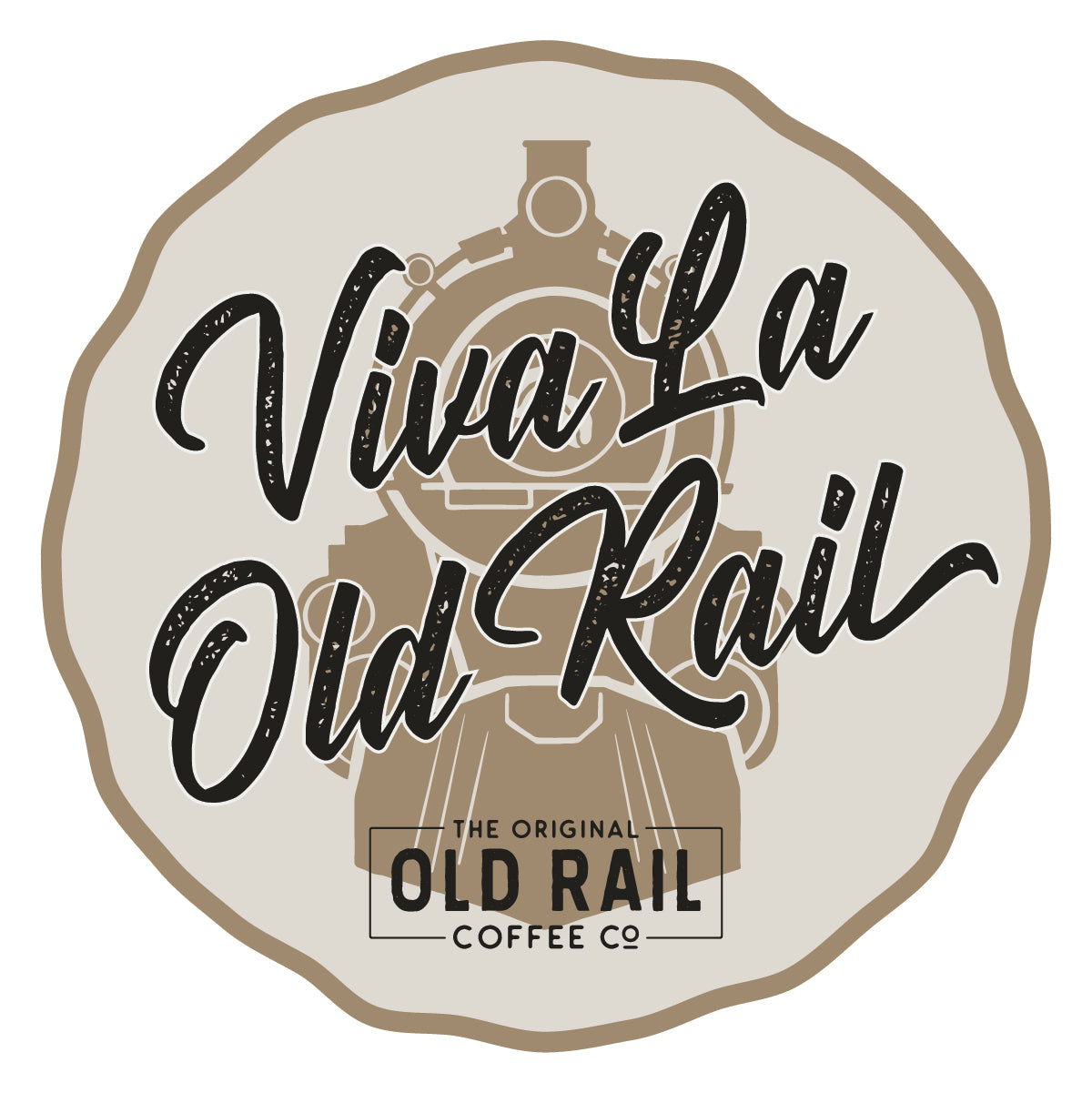 Old Rail Coffee Co, Viva La Old Rail Sticker, Circle Sticker, Light