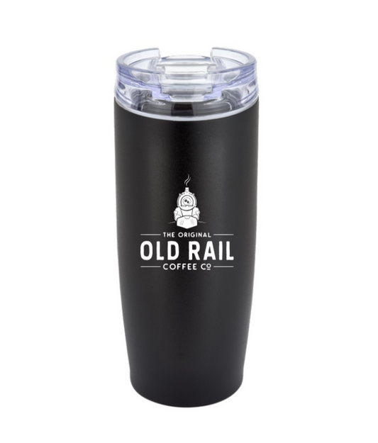 Old Rail Coffee Co, 20oz tumbler, High Quality Coffee Mug, Black, Clear Lid